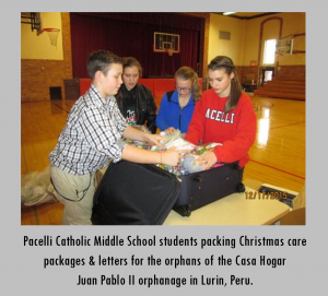 PCMS Students Packing for Peru caption