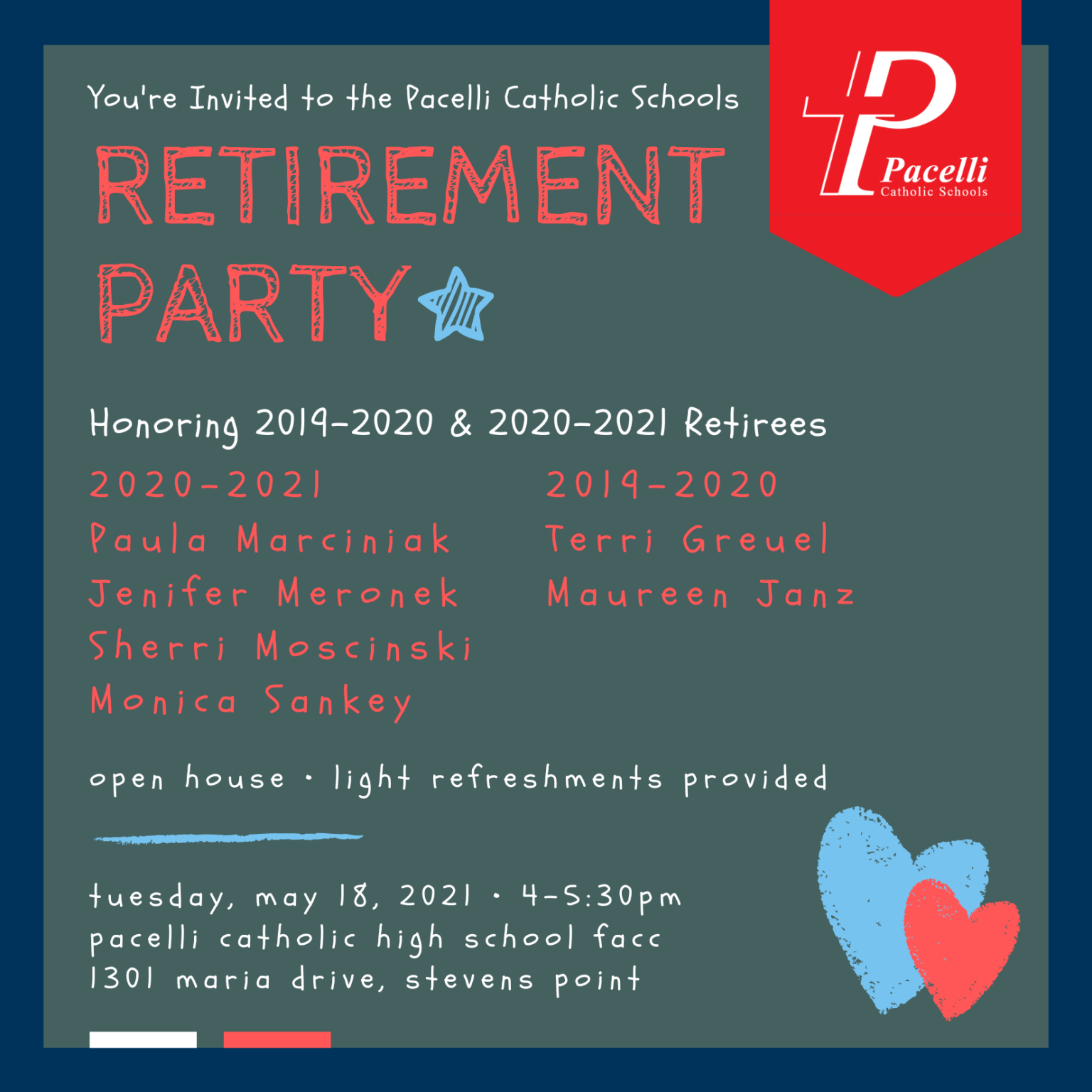 Pacelli Catholic Schools You’re Invited PCS Retirement Party